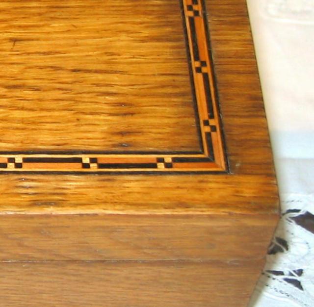 Oak and Marquetry Sewing Box.