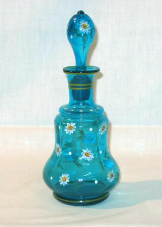Biedermeier Blue Glass and Enamel Bottle.