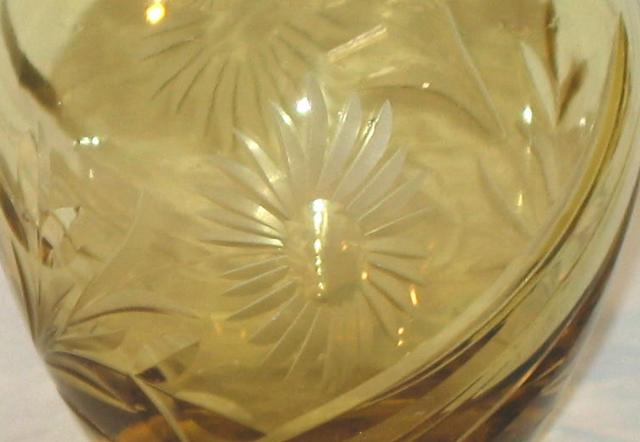 Small Amber Round Cut-Glass Vase.