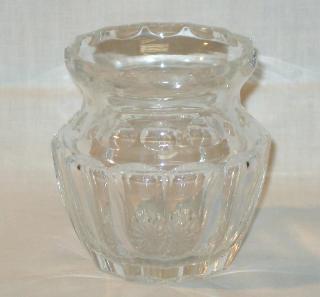 Small Round Faceted Clear Glass Vase.