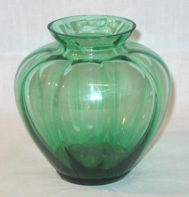 Small Green Round Glass Vase.