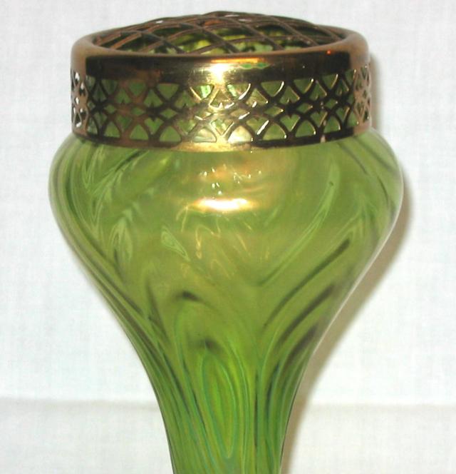 Kralik Jugendstil Vase with Brass Flower Frog.