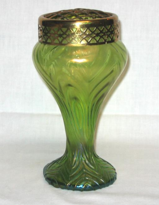 Kralik Jugendstil Vase with Brass Flower Frog.